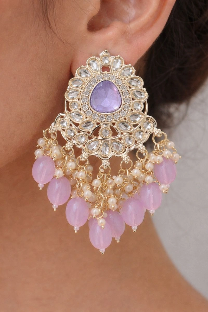 Lavender Noor Kundan Chandeliers - Image 2