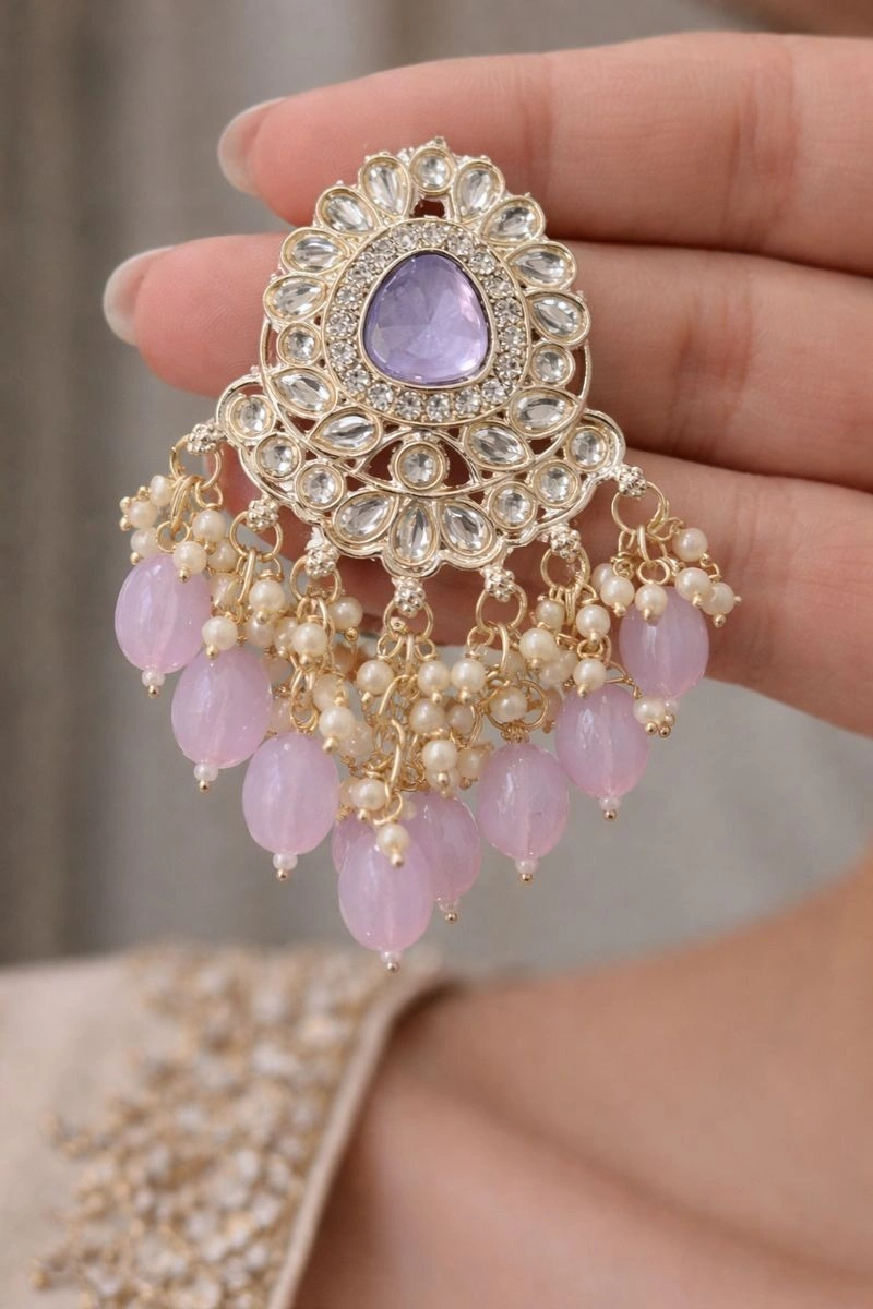Lavender Noor Kundan Chandeliers - Image 3