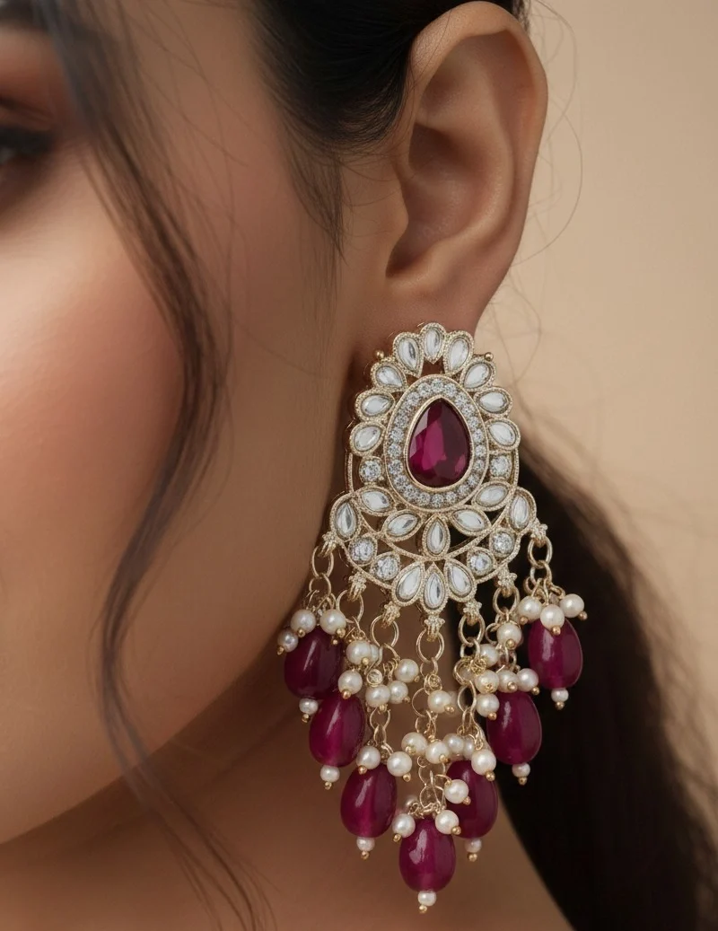 Lavender Noor Kundan Chandeliers - Image 7