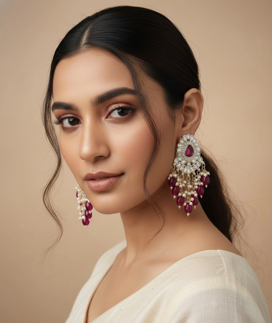 Lavender Noor Kundan Chandeliers - Image 8