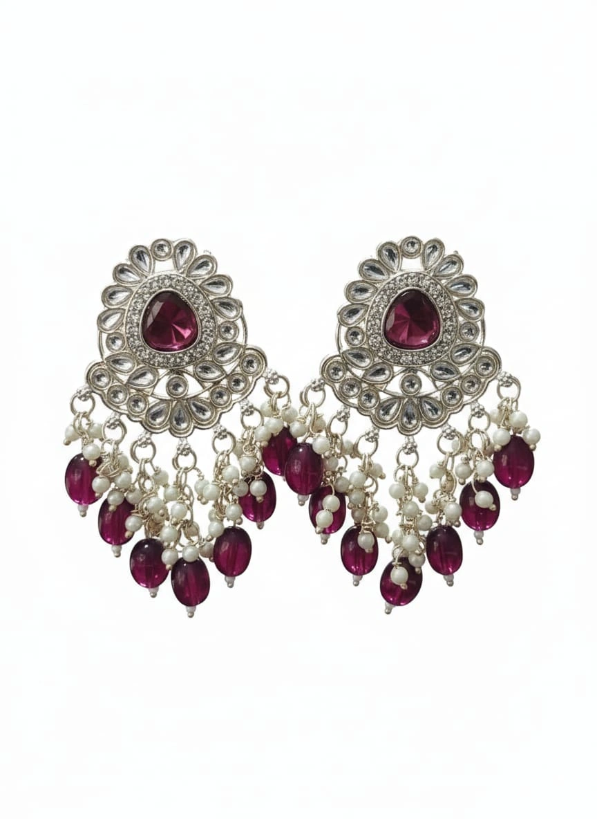 Lavender Noor Kundan Chandeliers - Image 9