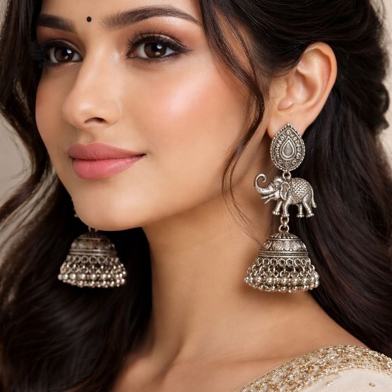 Gajraj Heritage Oxidized Jhumkas - Image 3