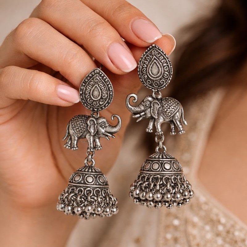 Gajraj Heritage Oxidized Jhumkas - Image 4