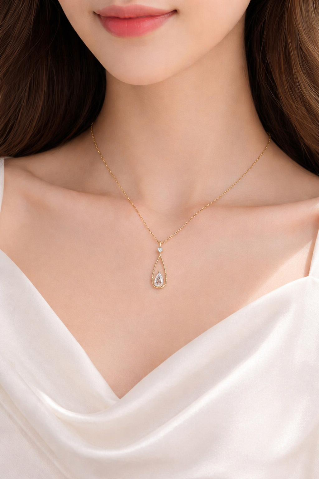 Golden Teardrop Elegance Pendant Necklace - Image 2