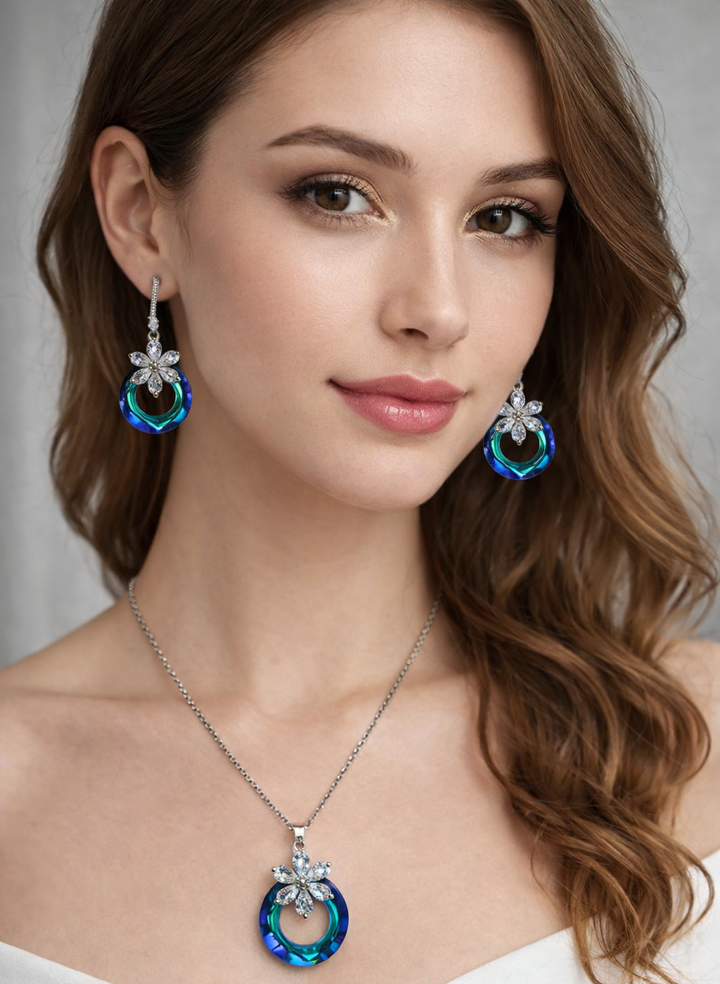 Ocean Bloom Crystal Pendant Set