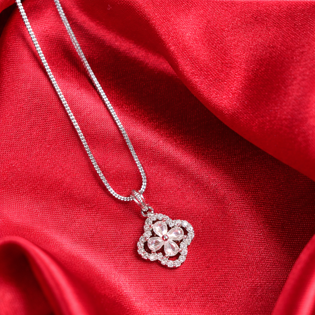 Silver Floral Clover AD Pendant Necklace for Women - Image 3