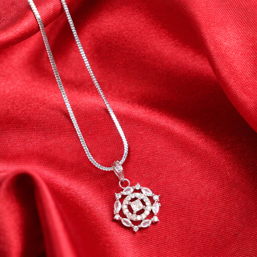 Elegant Silver Crystal AD Pendant Necklace for Women - Image 2
