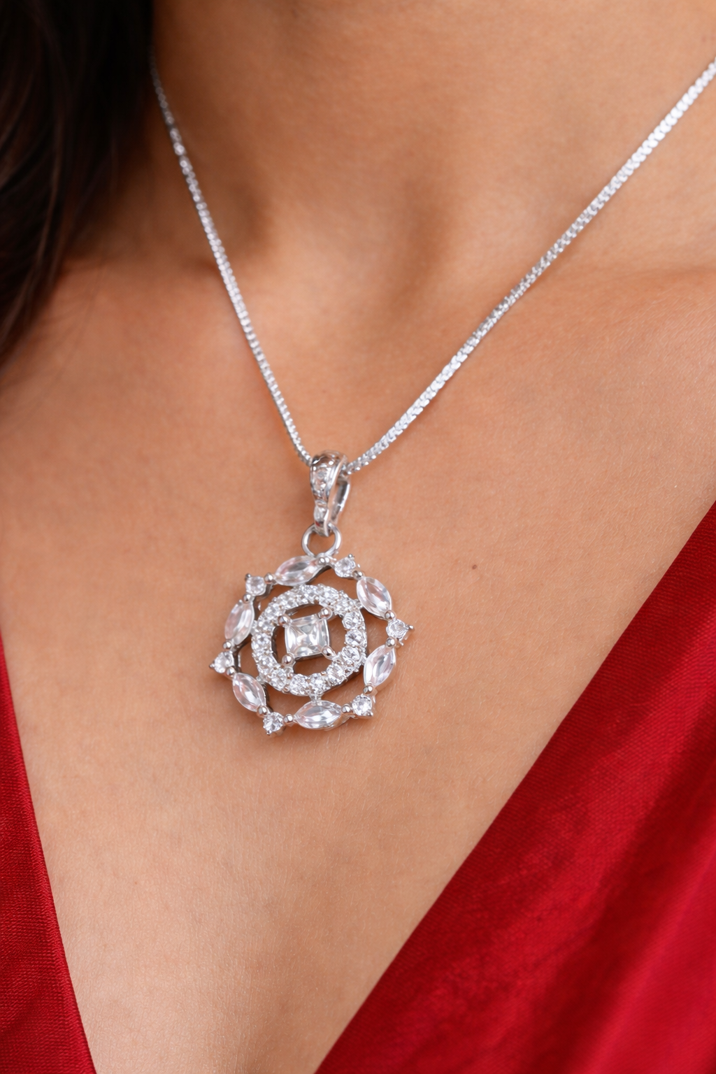 Elegant Silver Crystal AD Pendant Necklace for Women - Image 3