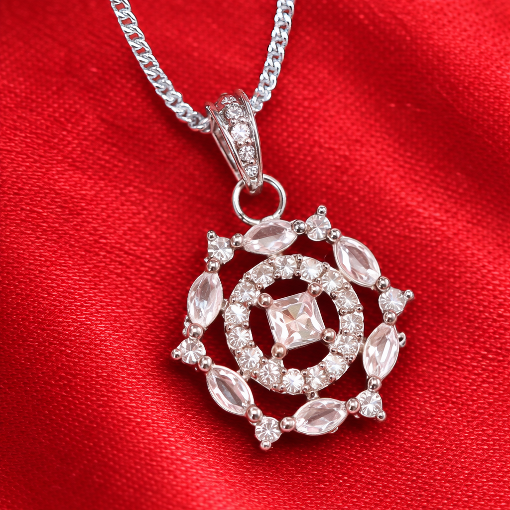 Elegant Silver Crystal AD Pendant Necklace for Women