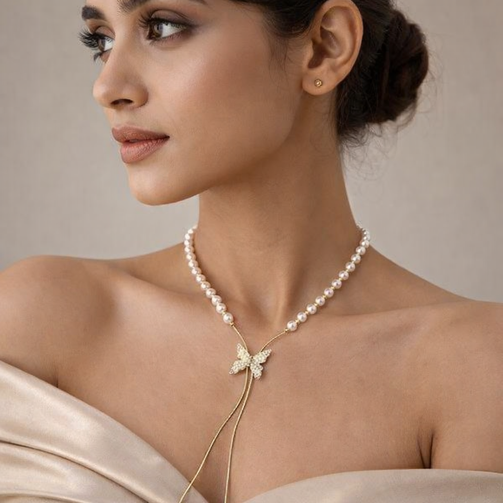 Butterfly Pearl Drop Necklace