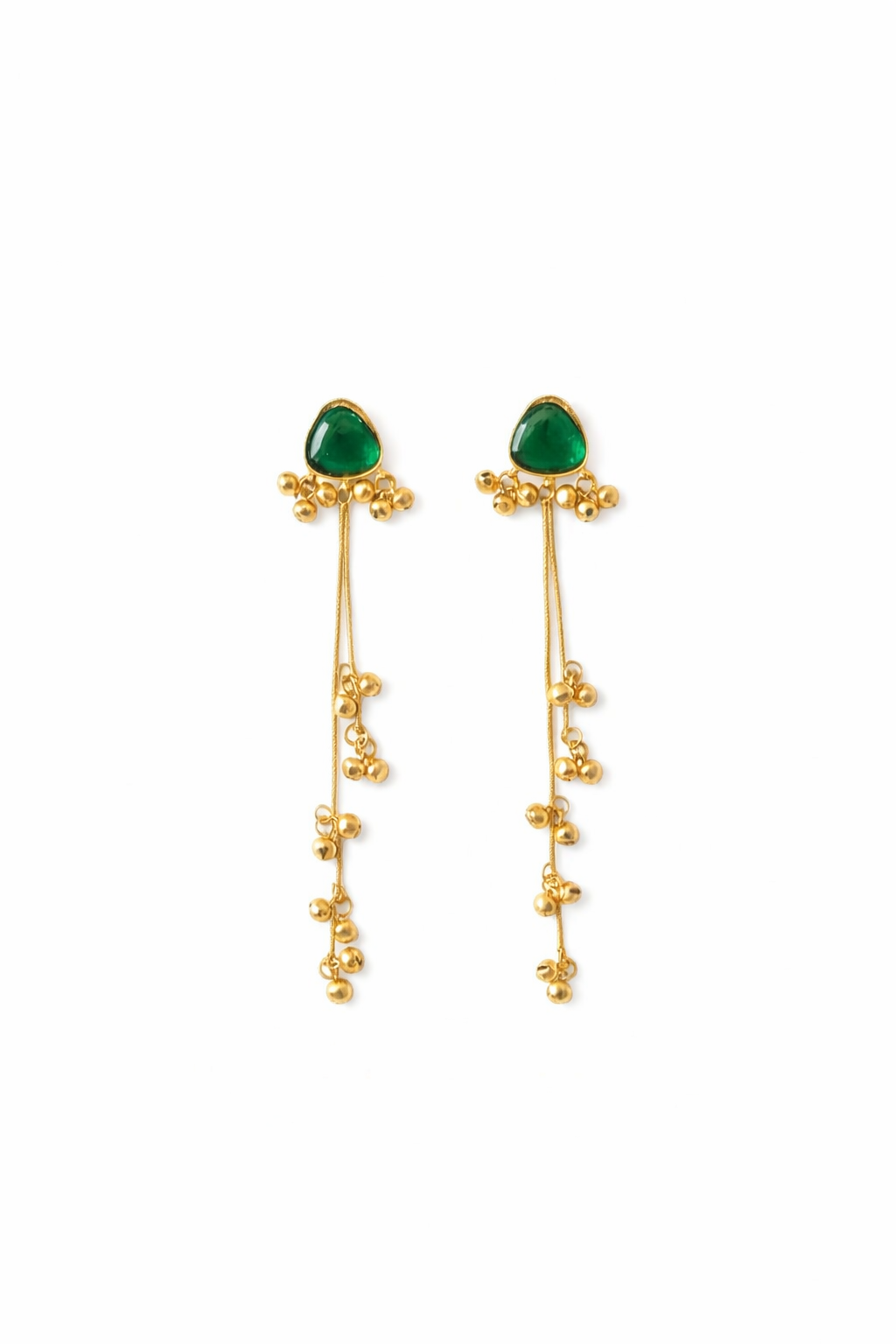 Kashmiri Style Emerald Tassel Earrings - Image 3