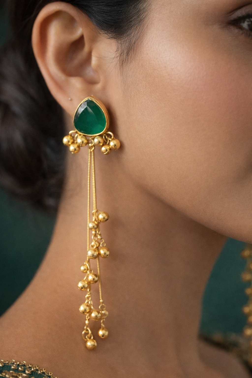 Kashmiri Style Emerald Tassel Earrings