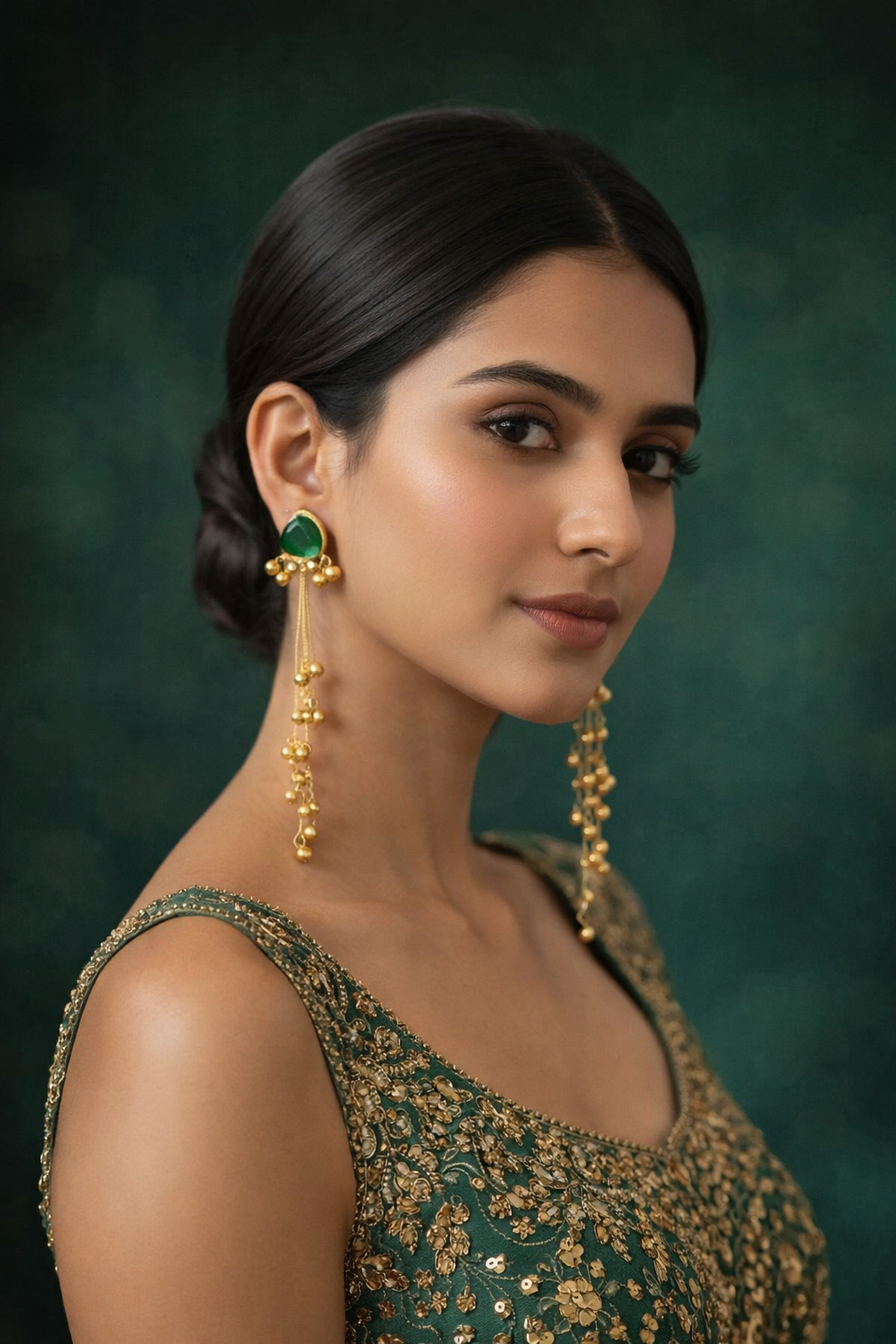 Kashmiri Style Emerald Tassel Earrings - Image 2