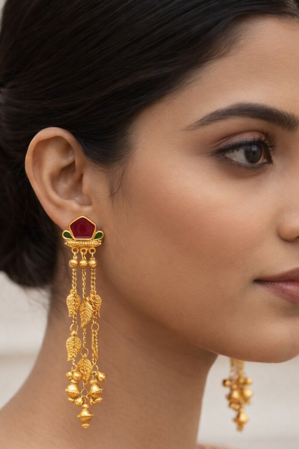 Royal Kashmiri Gold Leaf Chandbali Earrings