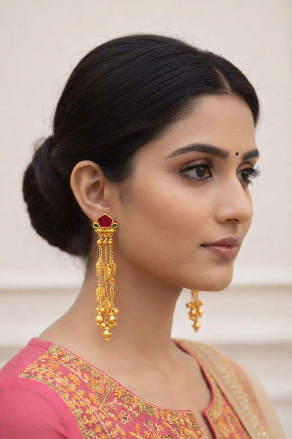 Royal Kashmiri Gold Leaf Chandbali Earrings - Image 2