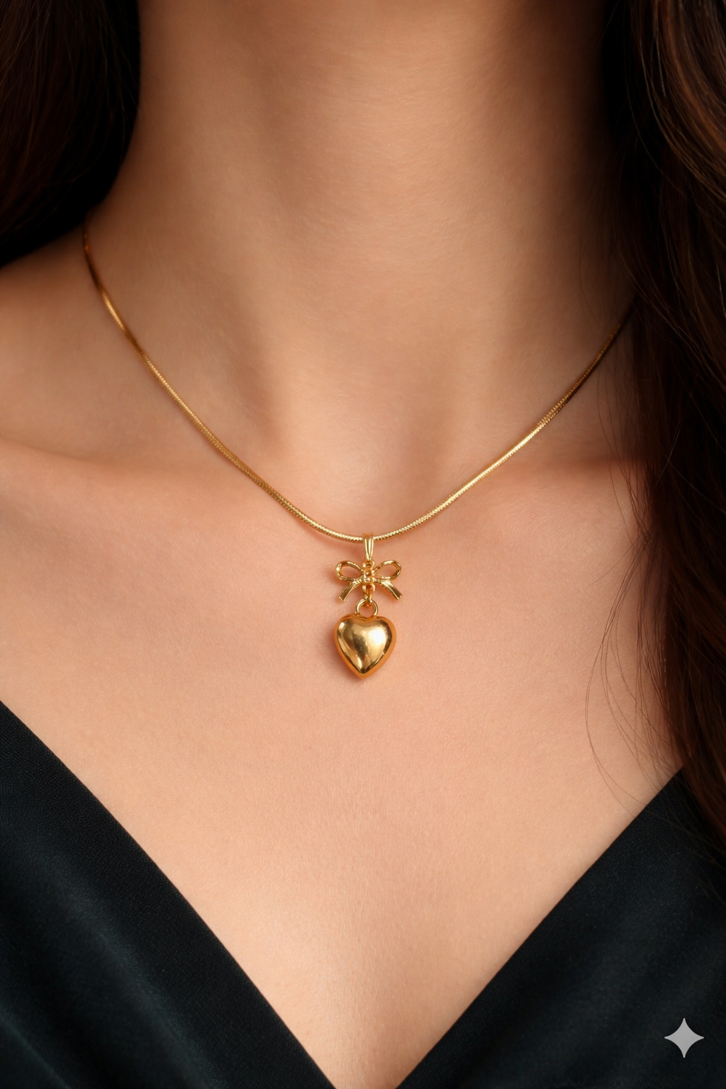 Golden Bow Heart Pendant Chain