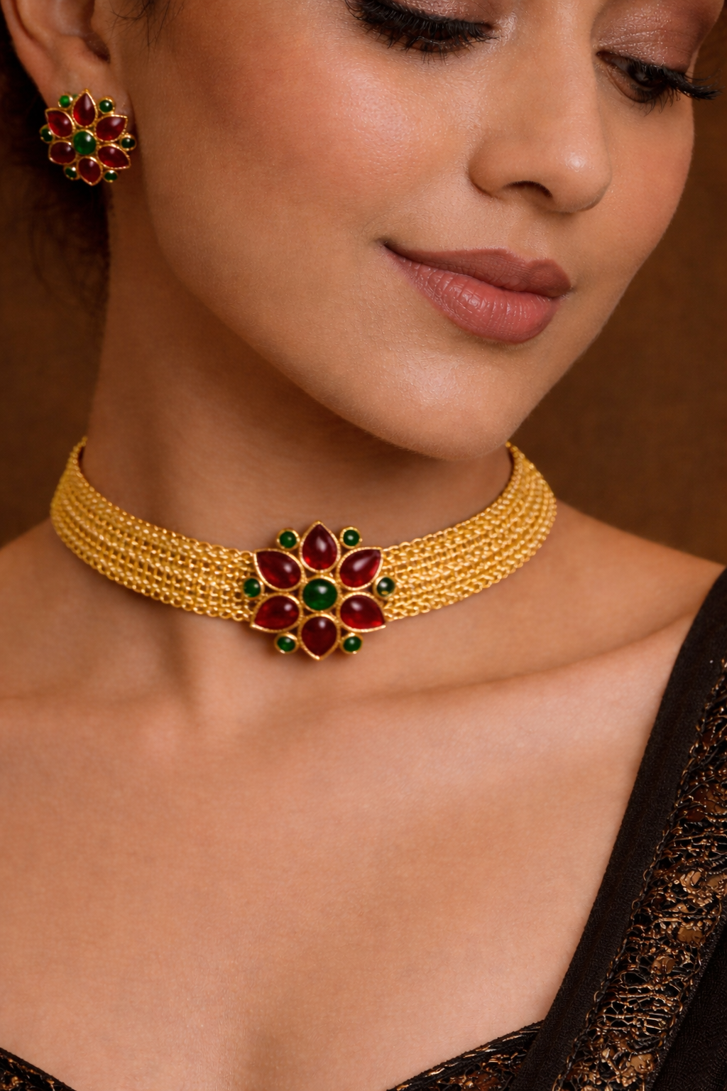 Royal Kundan Bloom Choker Set - Image 4