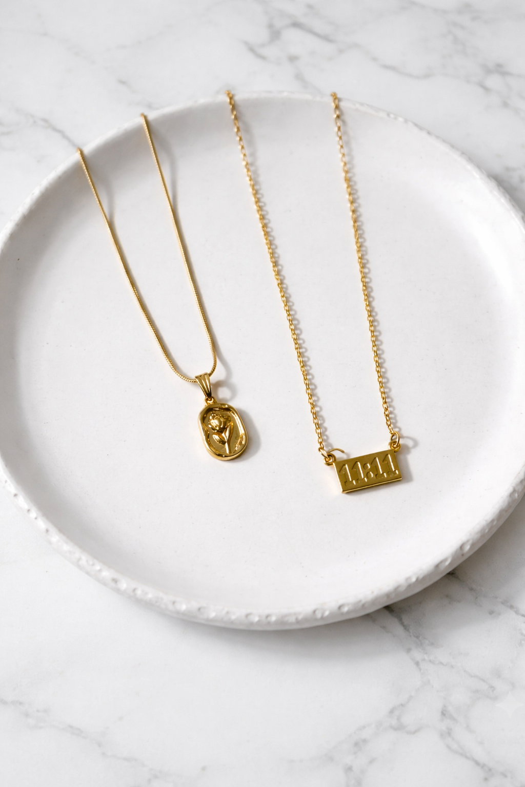 Gold Plated 11:11 Manifestation Pendant & Rose Charm Necklace Combo - Image 3
