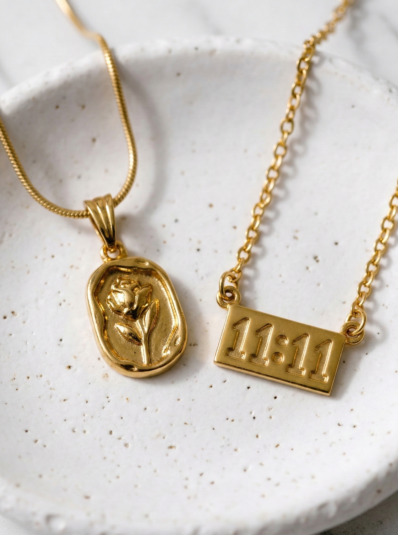 Gold Plated 11:11 Manifestation Pendant & Rose Charm Necklace Combo