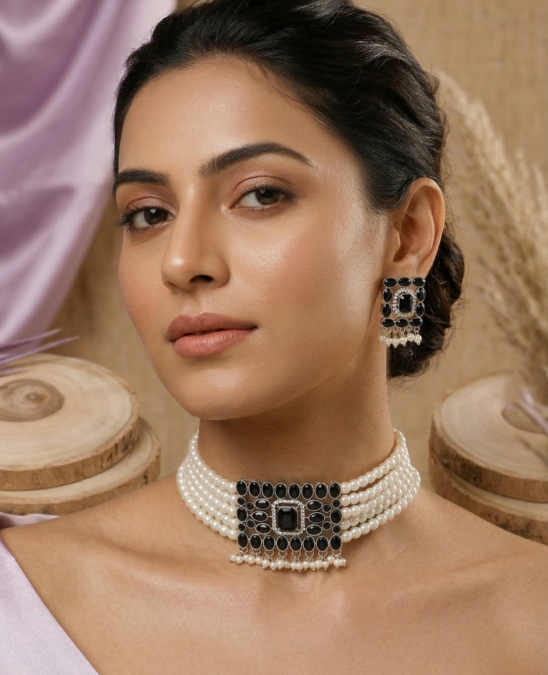 Midnight Pearl Statement Choker Set