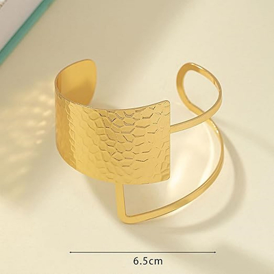 Hammered Gold Open Cuff Bracelet - Image 4