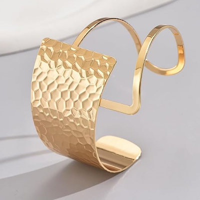 Hammered Gold Open Cuff Bracelet - Image 2