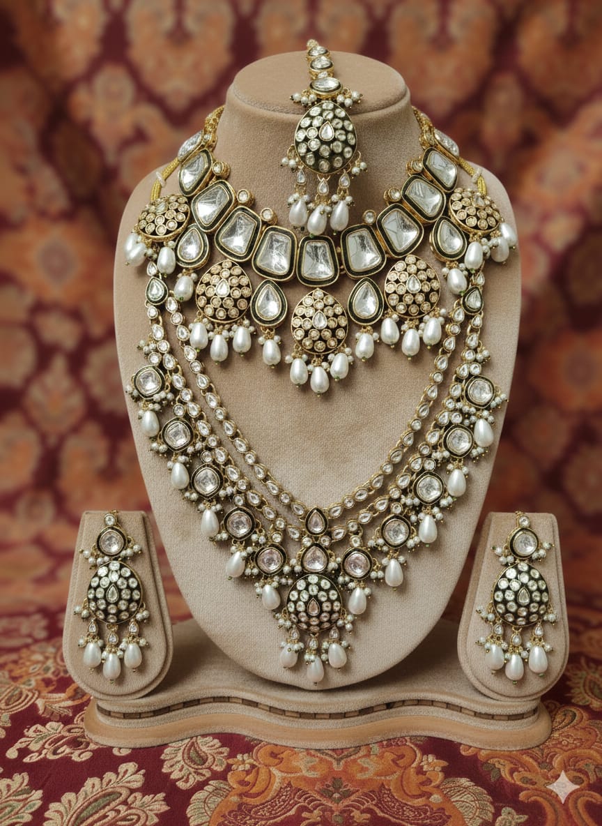 Royal Kundan Pearl Bridal Necklace Set