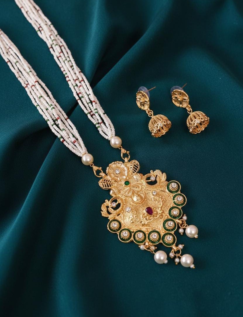 Royal Peacock Temple Pearl Pendant Set