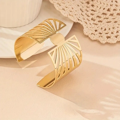 Radiant Cutwork Gold Open Cuff Bracelet - Image 2